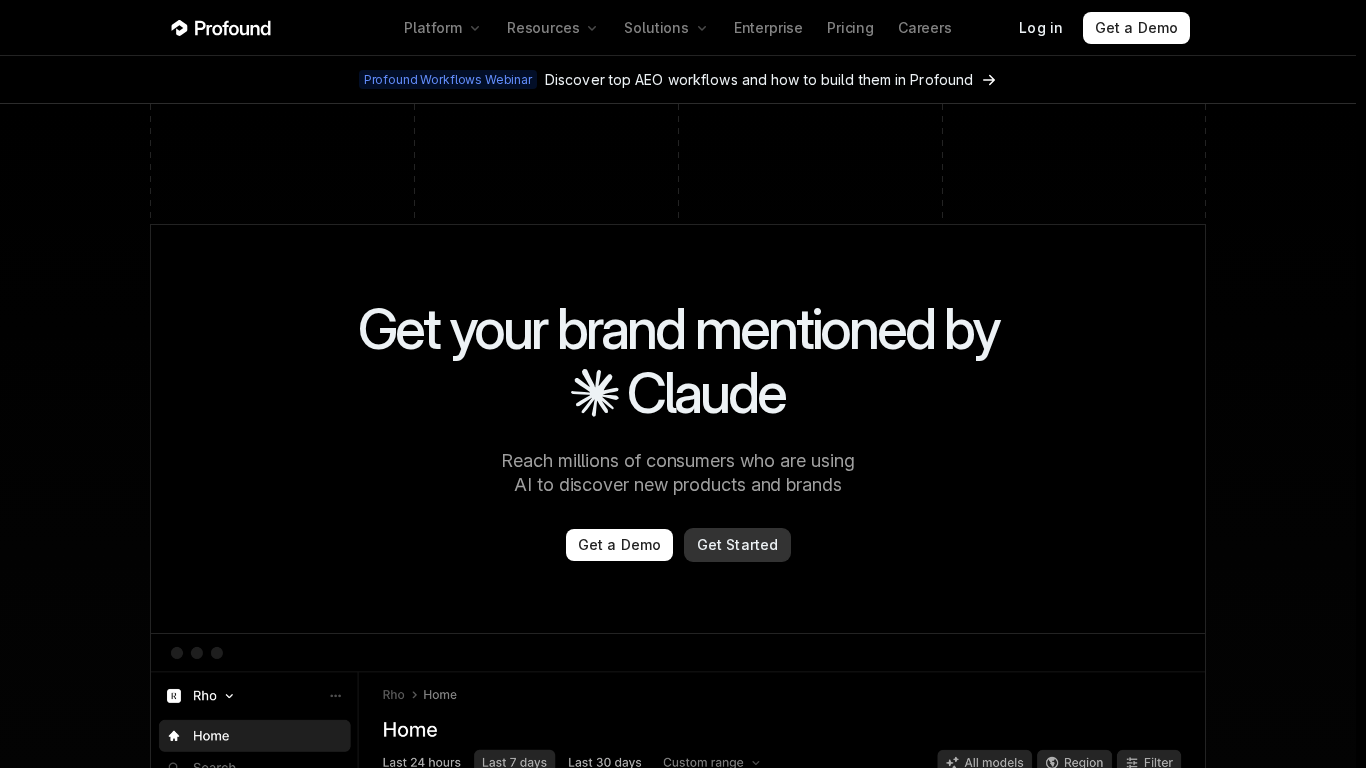 Profound platform showing Answer Engine Insights and Agent Analytics