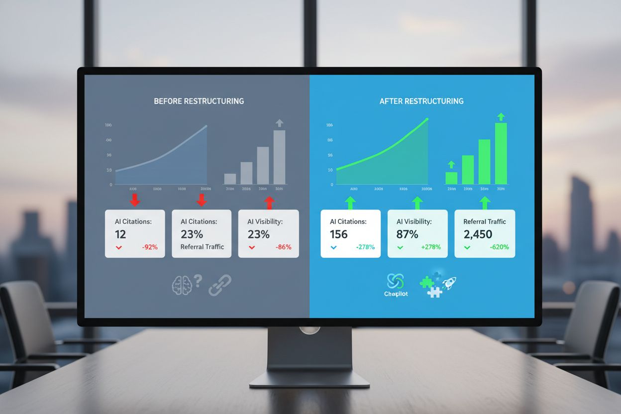 Analytics dashboard showing before and after AI citation metrics