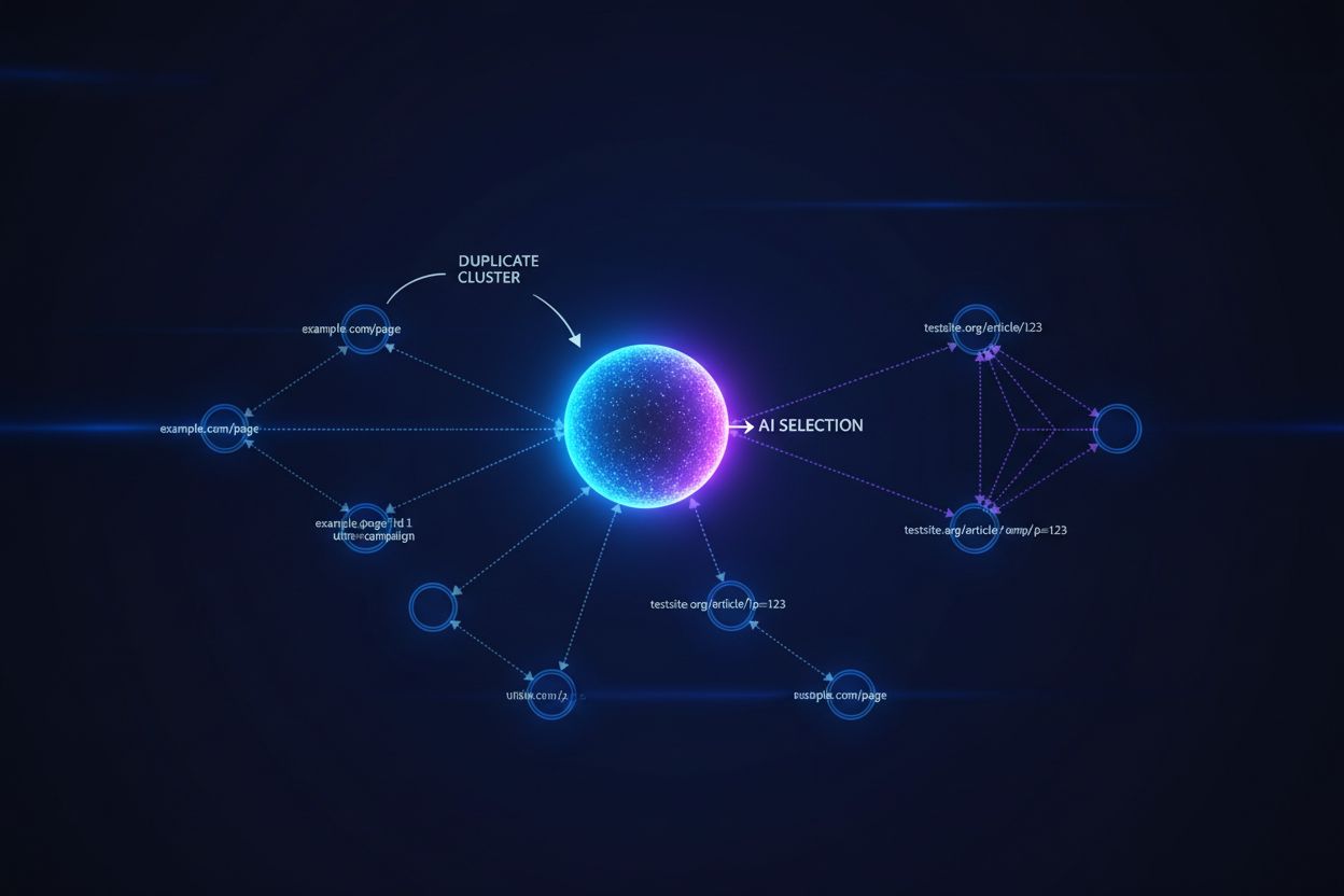 AI clustering near-duplicate URLs into a single cluster