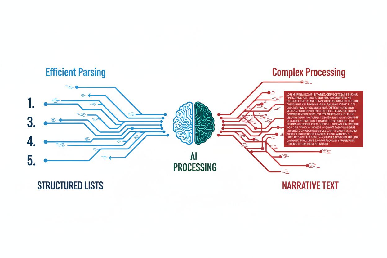 AI processing structured lists versus narrative text comparison