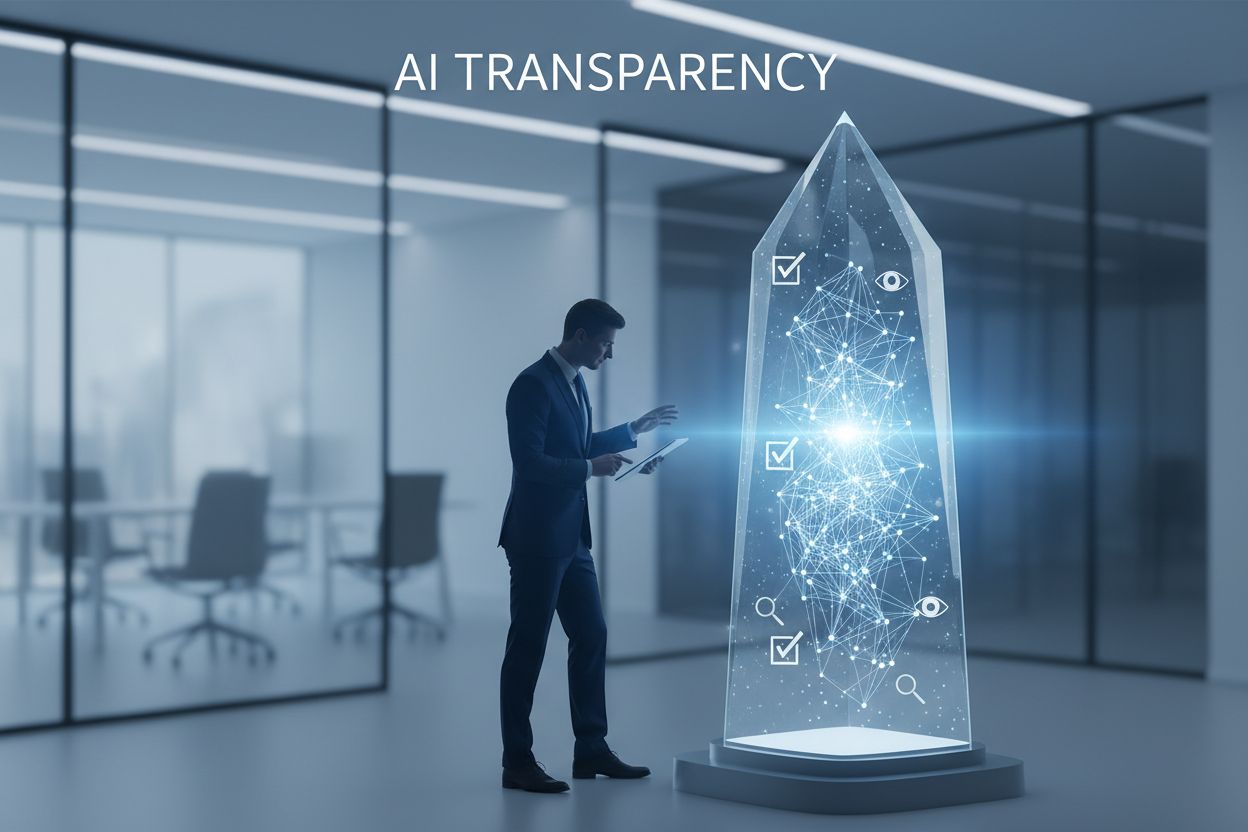 AI Transparency Concept - Transparent structure with neural networks and human oversight