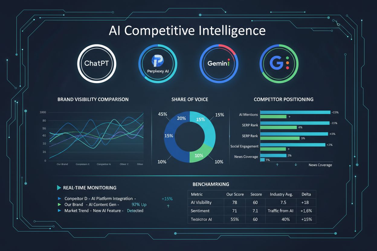 AI competitive intelligence dashboard showing brand visibility metrics