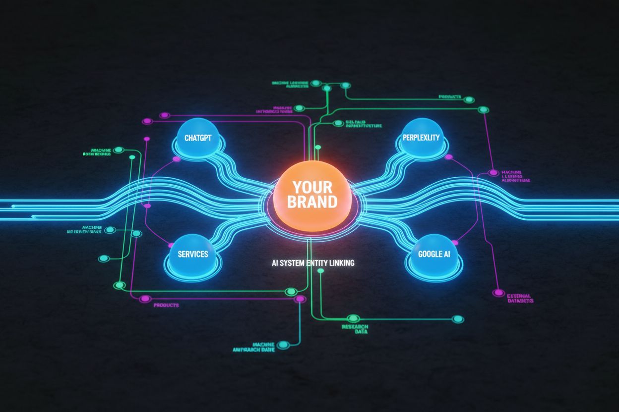 Entity linking network visualization showing brand connected to AI systems