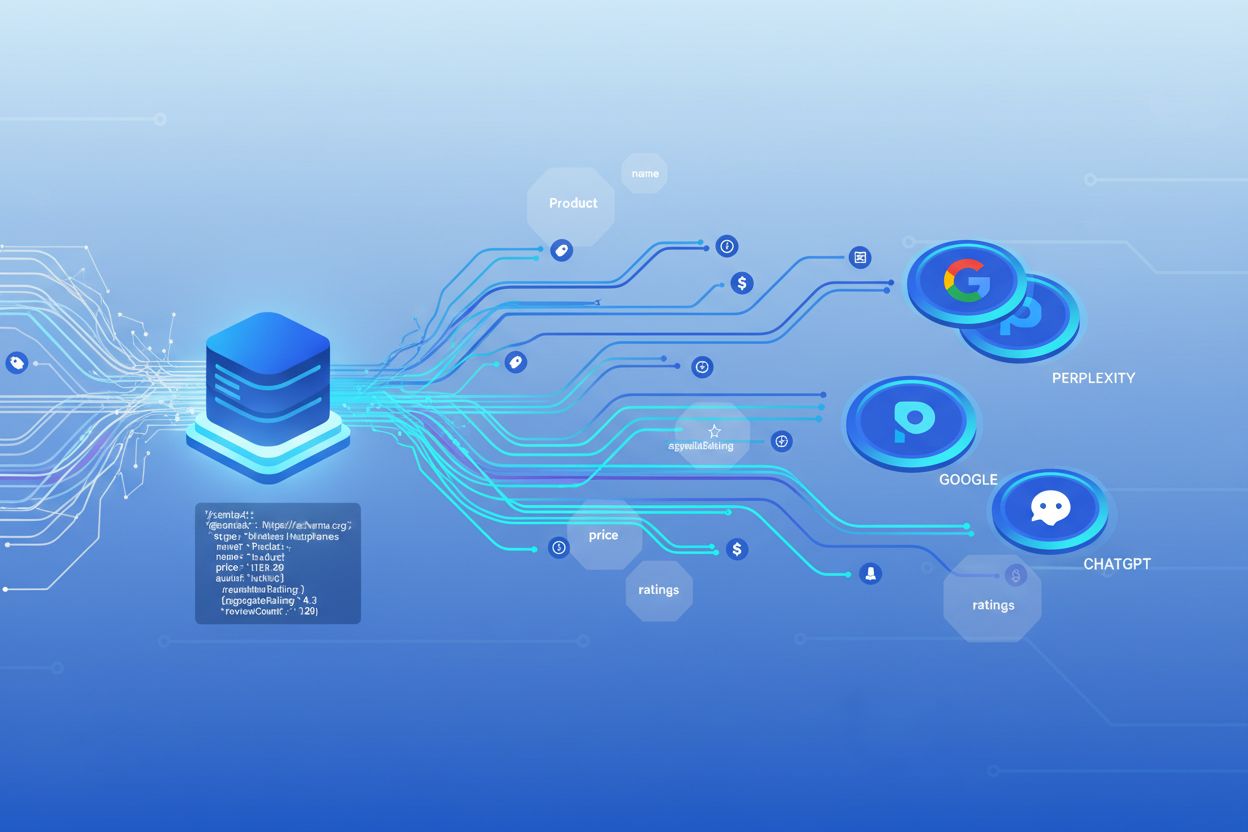 AI shopping engines analyzing product data with structured schema markup
