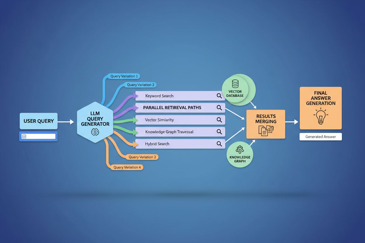 RAG pipeline flowchart showing query fanout integration with parallel search paths