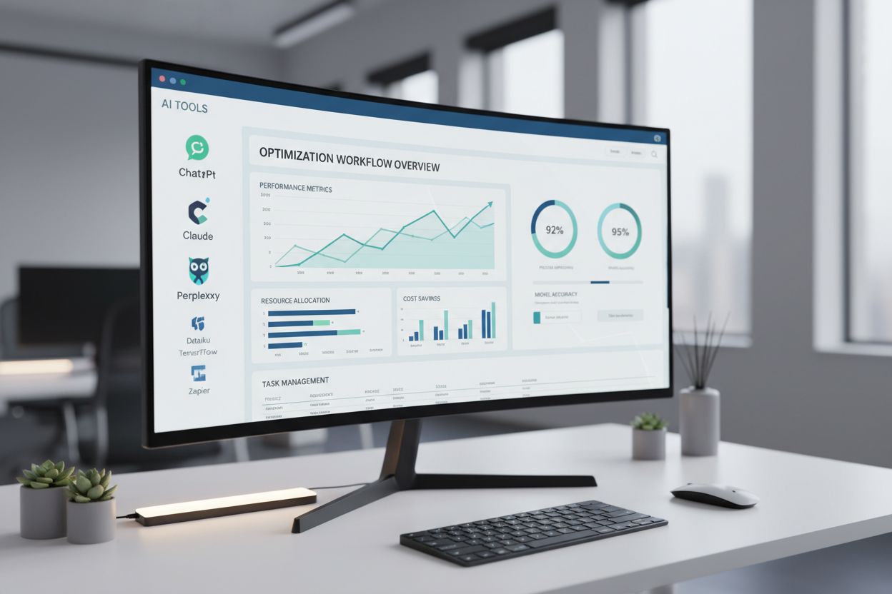 AI tools and optimization workflow dashboard showing analytics and metrics