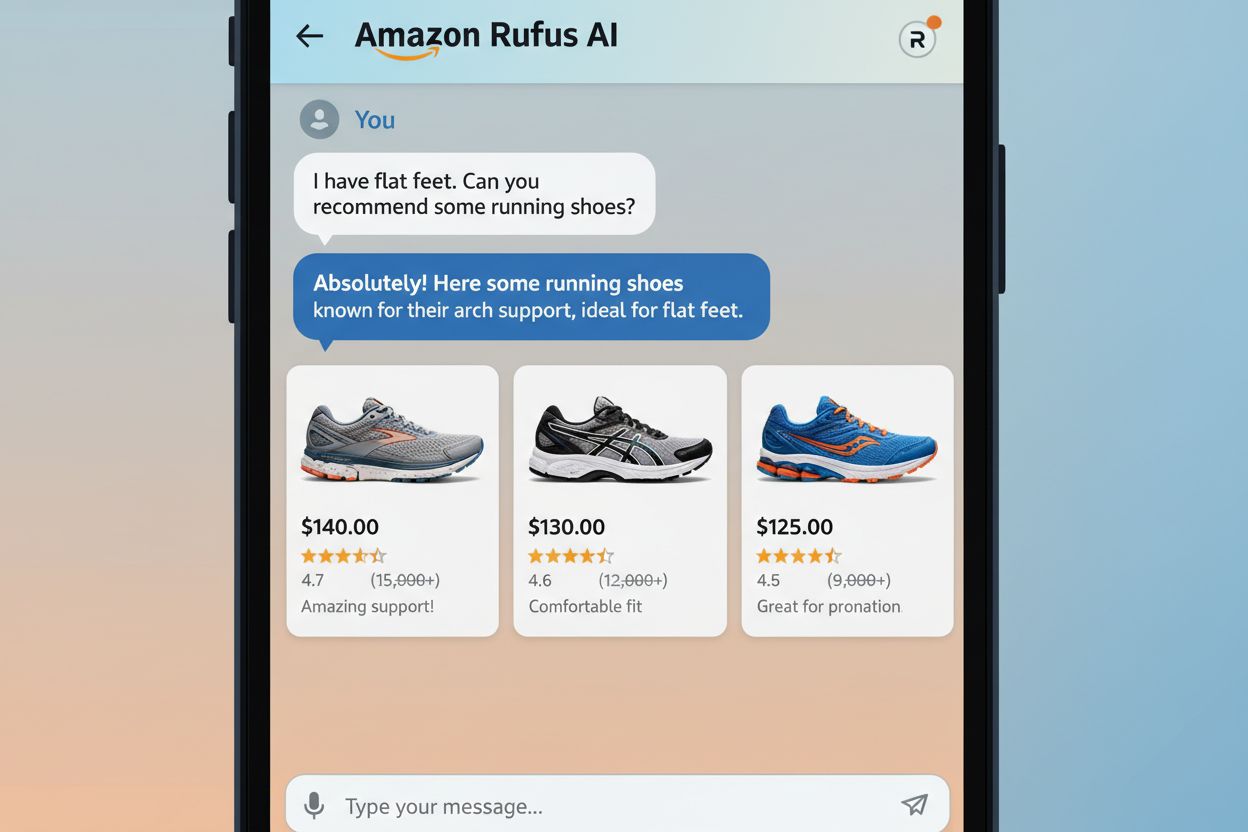 Amazon Rufus AI shopping assistant interface showing conversational product recommendations