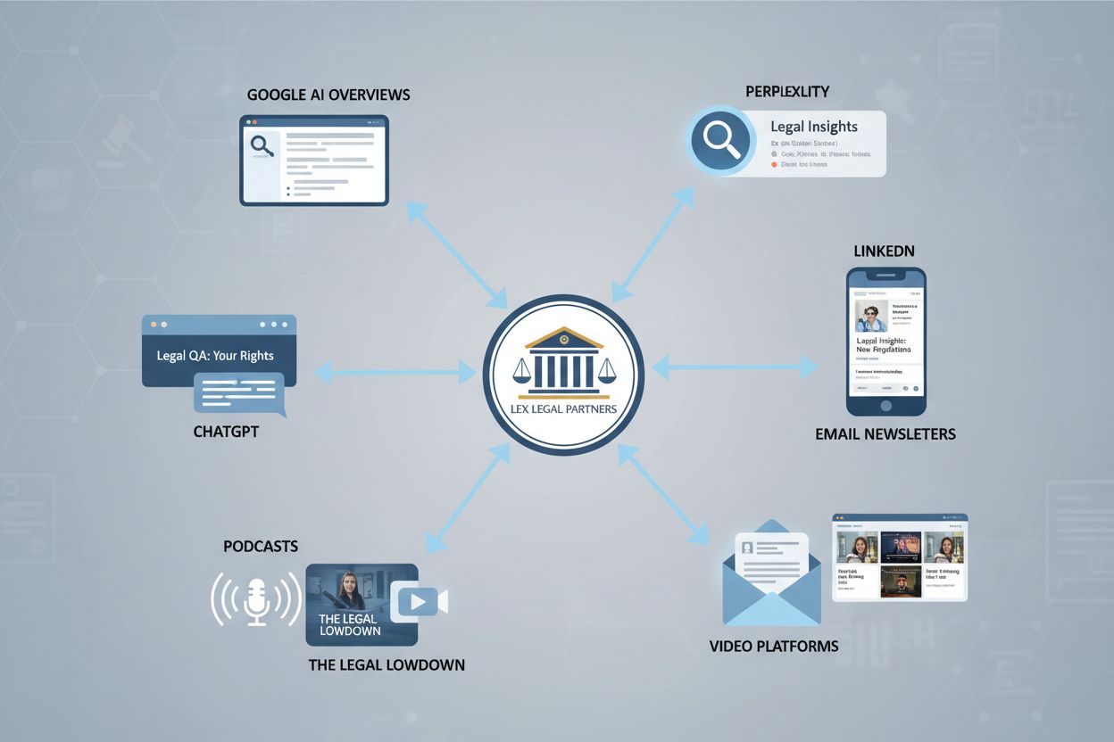 Multi-channel legal discovery landscape showing AI platforms and content formats