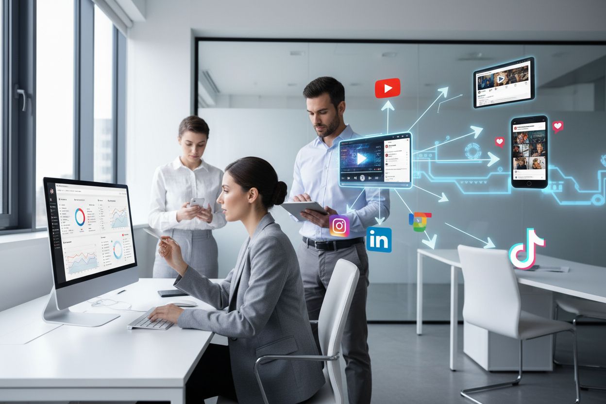 Video content distribution across multiple digital platforms with analytics dashboard