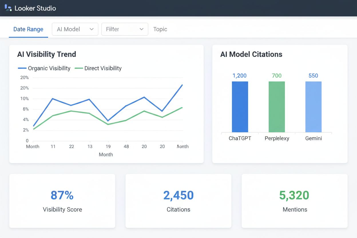 Looker Studio AI visibility dashboard showing charts and metrics