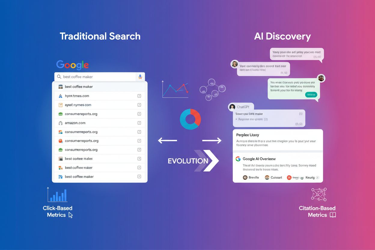 Evolution from traditional Google search results to modern AI-driven discovery interfaces