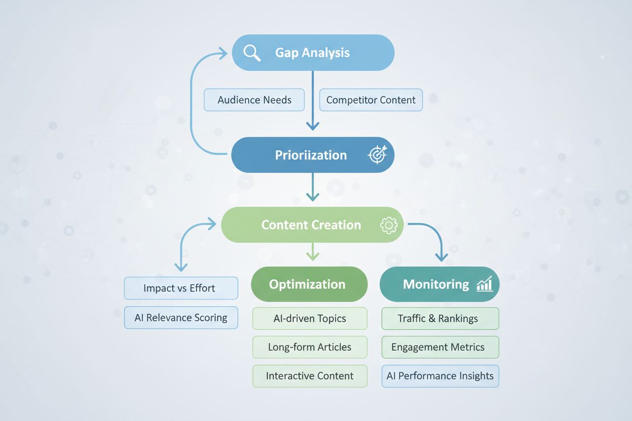 Content strategy framework flowchart for filling AI visibility gaps