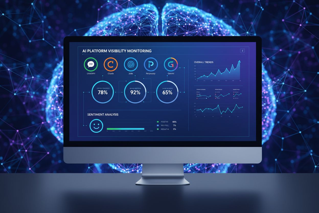 AI visibility monitoring dashboard showing real-time metrics across multiple AI platforms