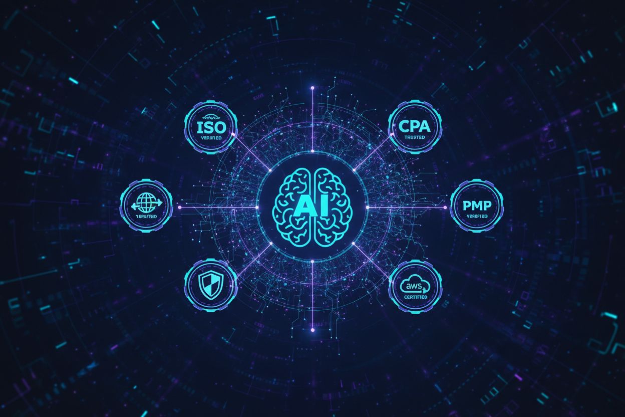 AI neural network analyzing trust signals and certification badges