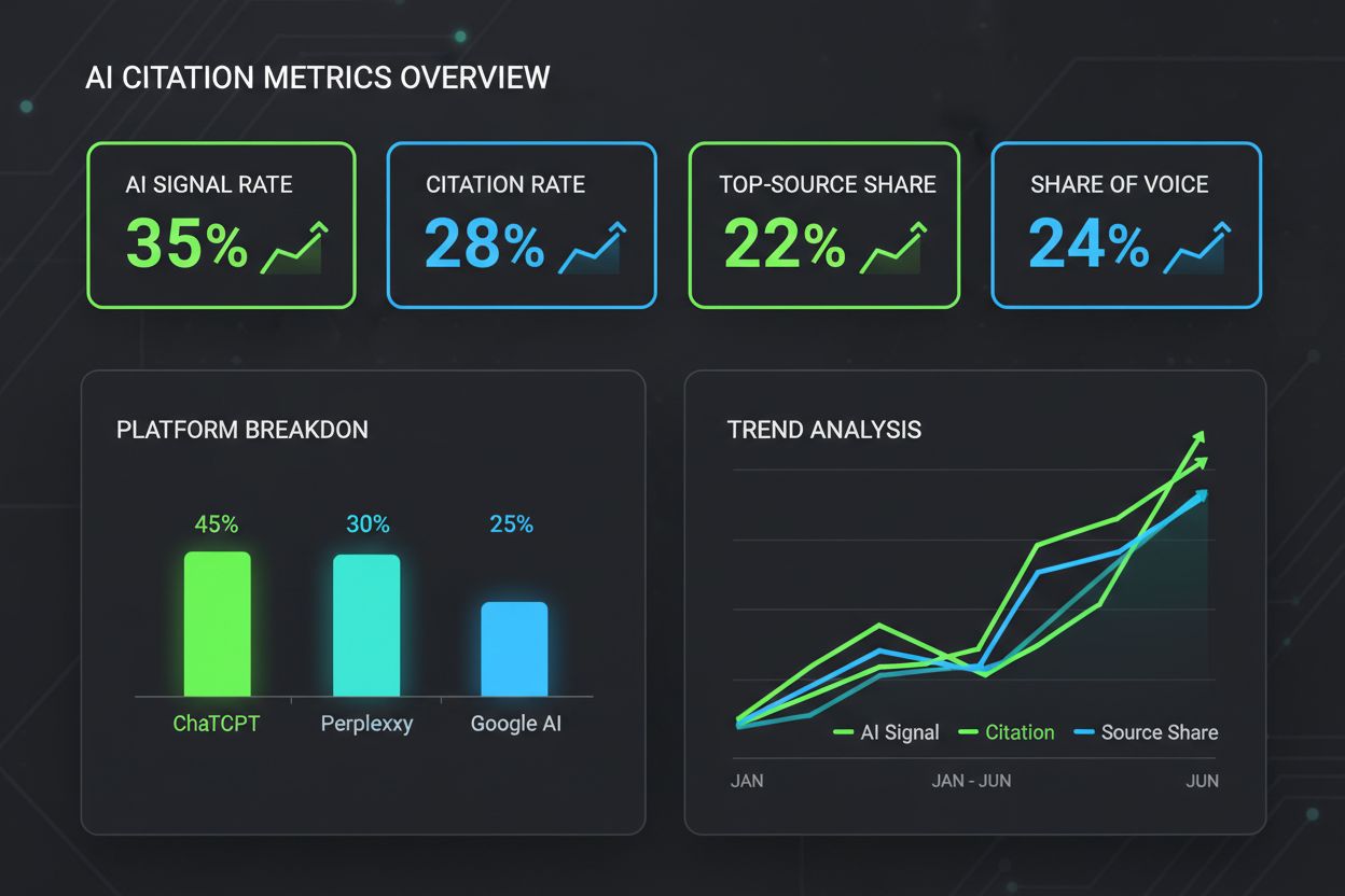 Modern analytics dashboard showing AI citation metrics and trends