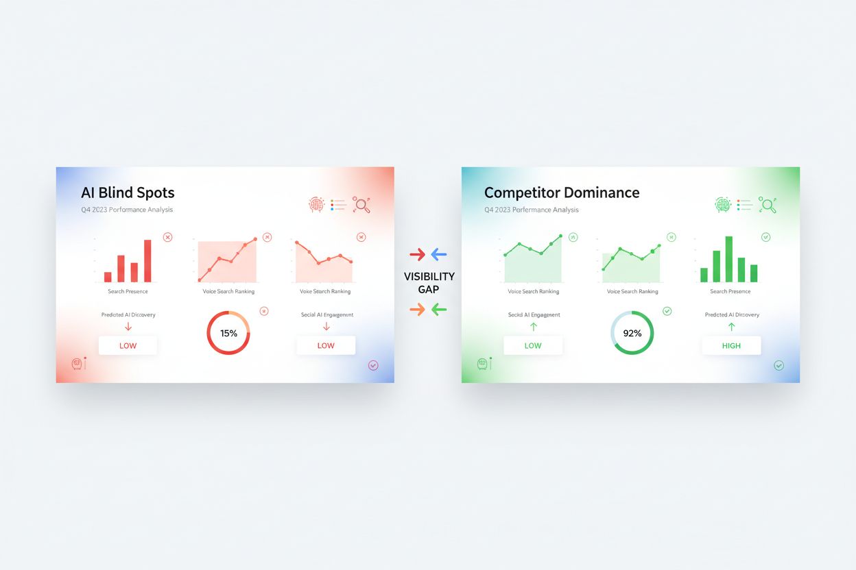 AI visibility dashboard showing brand gaps vs competitor dominance