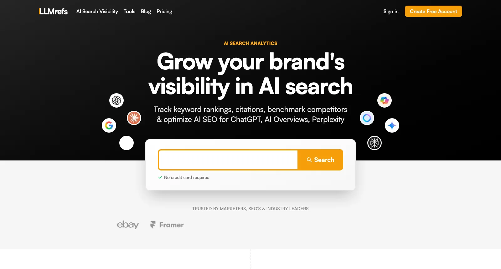 LLMrefs free AI search analytics, a free-account AI visibility tool with no credit card required