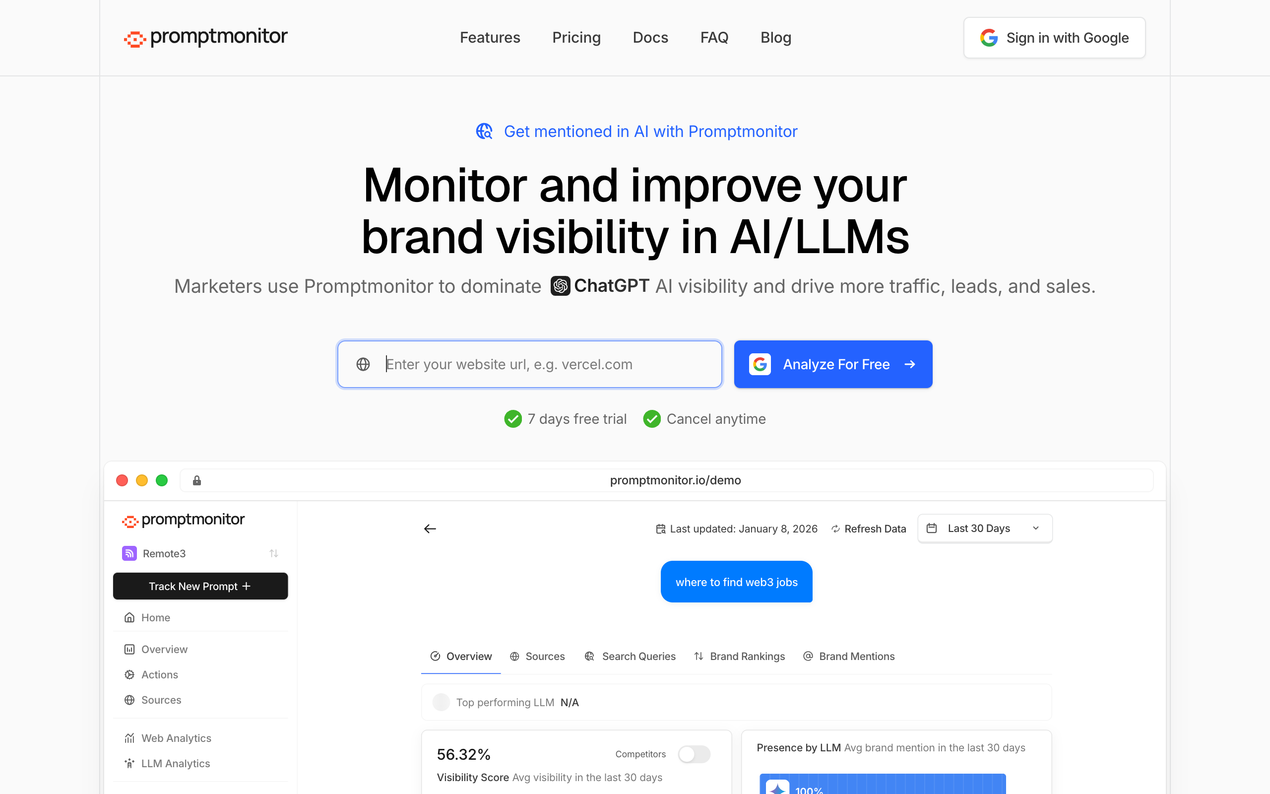 Promptmonitor AI visibility optimization tool for tracking brand mentions in LLMs