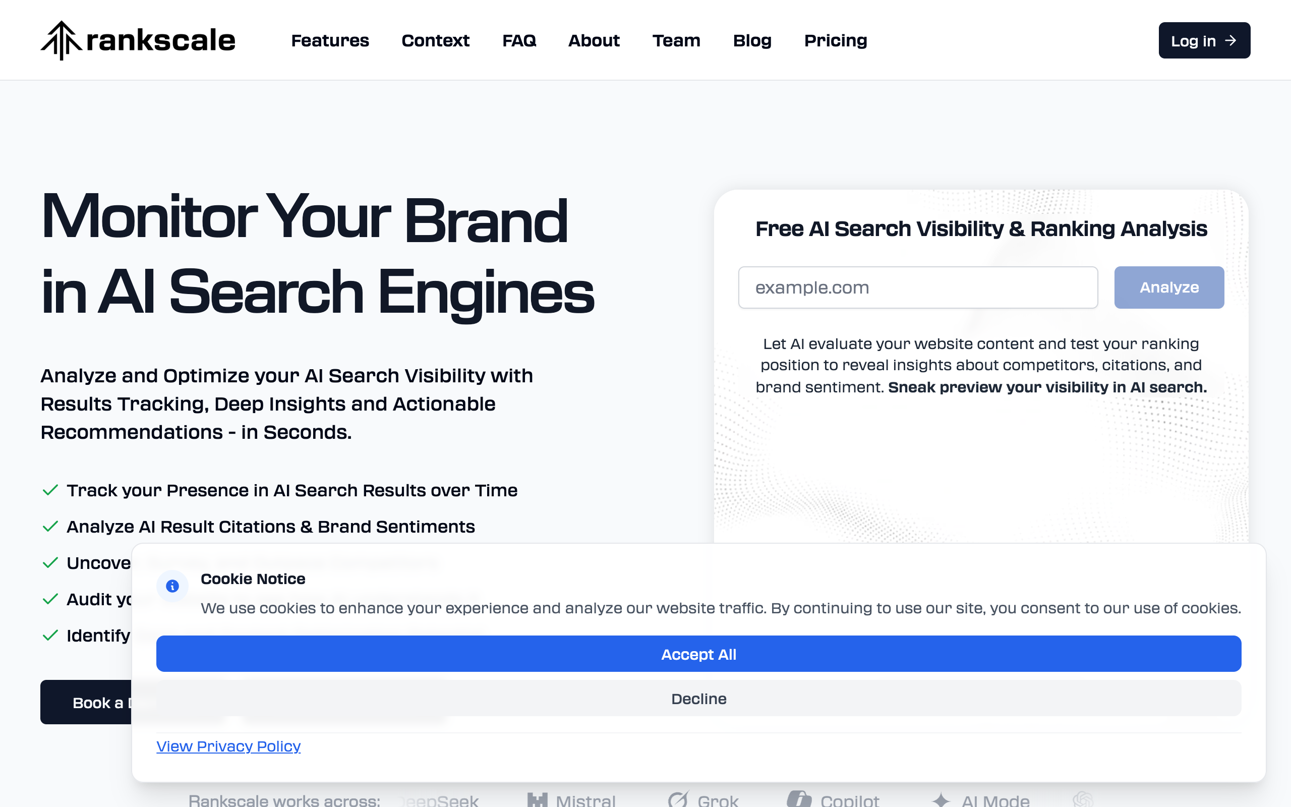 Rankscale AI visibility monitoring platform for tracking brand mentions in AI search engines
