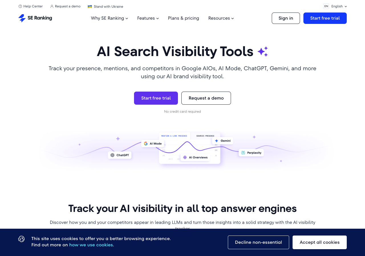 SE Ranking AI Visibility Tracker for ChatGPT and AI search engine monitoring