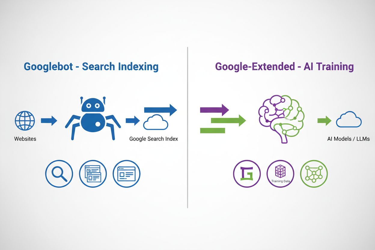 Comparison between Googlebot for search indexing and Google-Extended for AI training