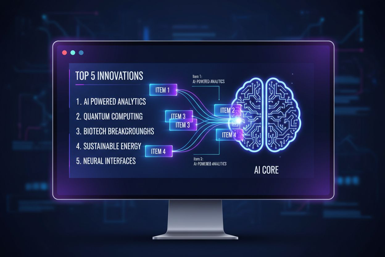 AI algorithm parsing a numbered list into individual chunks with glowing connections to a central AI brain icon