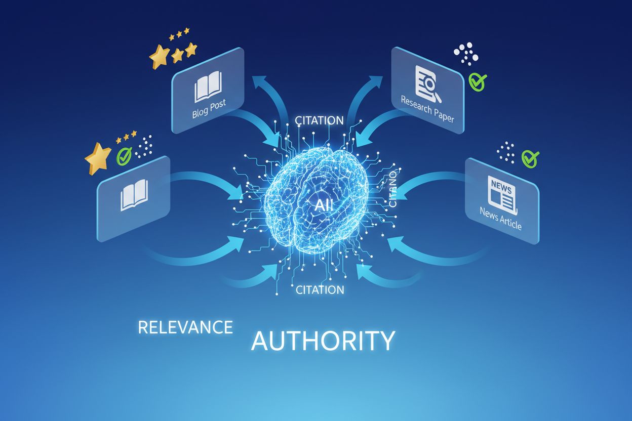 AI system analyzing and citing web content sources with neural network connections