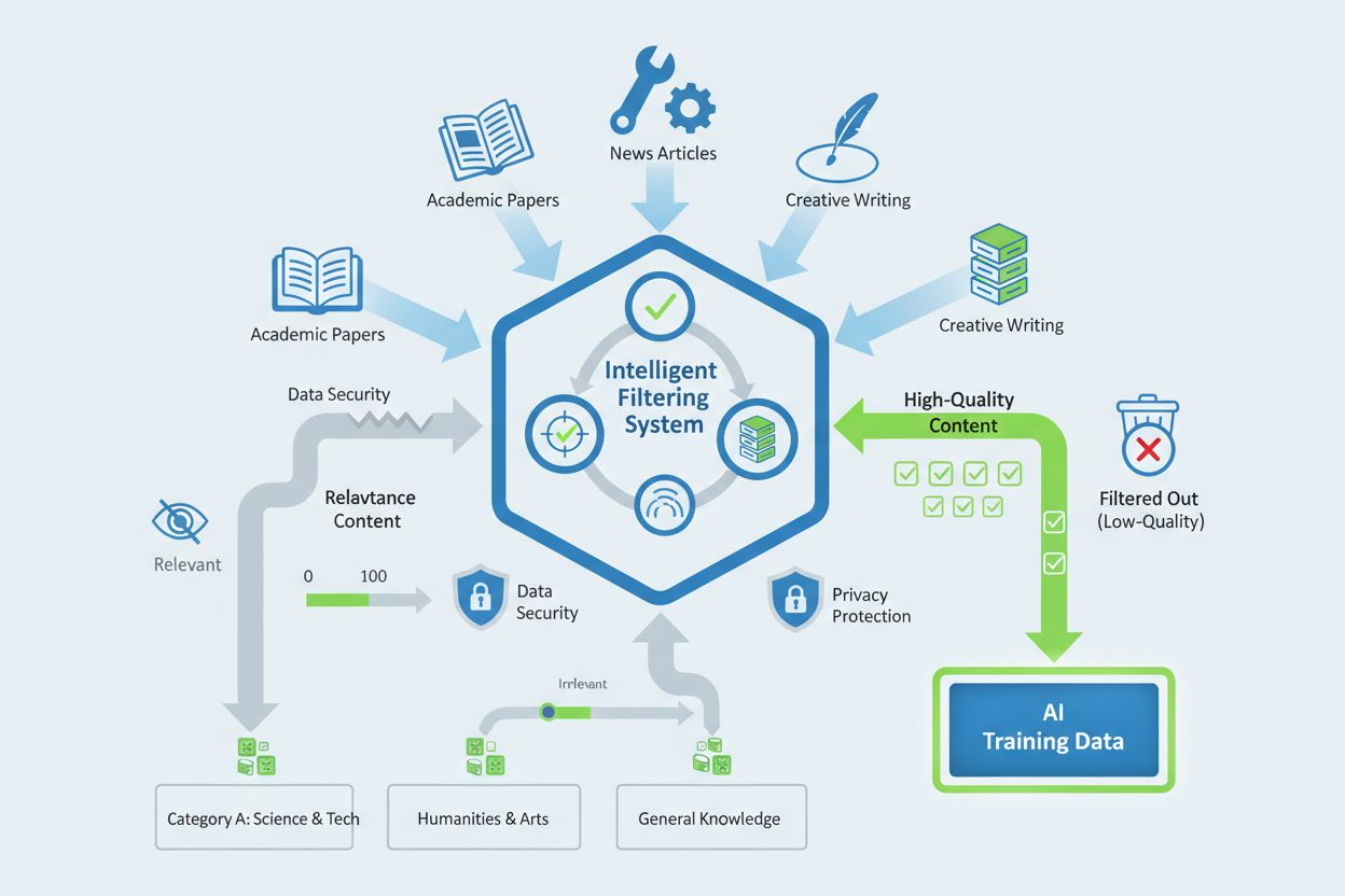 Content evaluation and filtering process visualization for AI training data