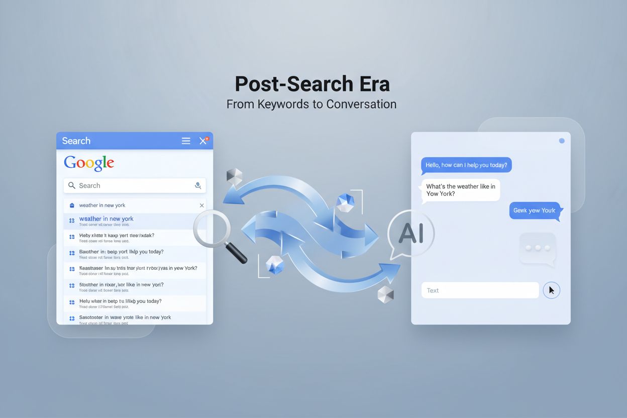 Post-Search Era transition from traditional Google search to conversational AI chat interface