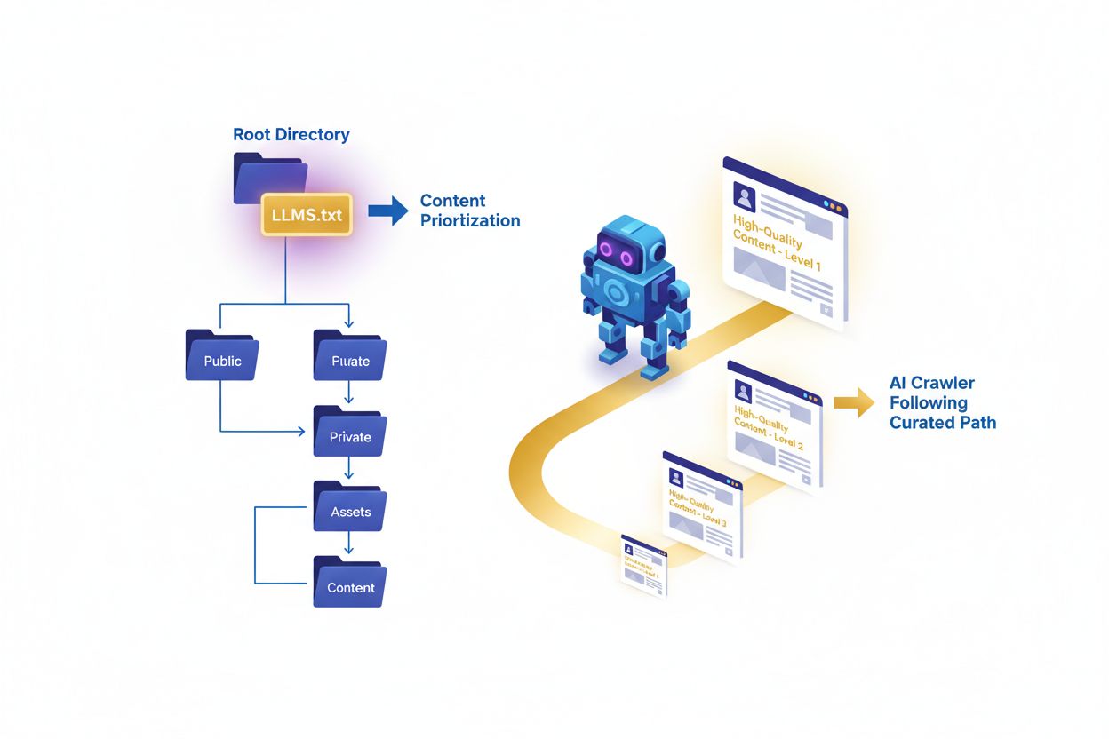 LLMs.txt file guiding AI crawlers to high-quality content