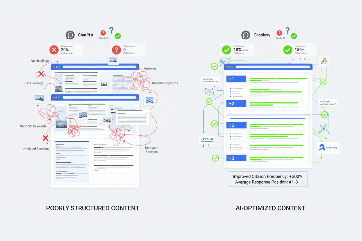 Content optimization visualization showing semantic structure and AI citation potential
