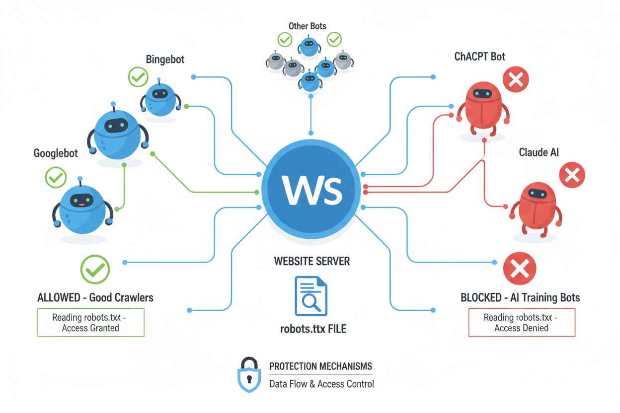 Web crawler interaction diagram showing allowed and blocked bots
