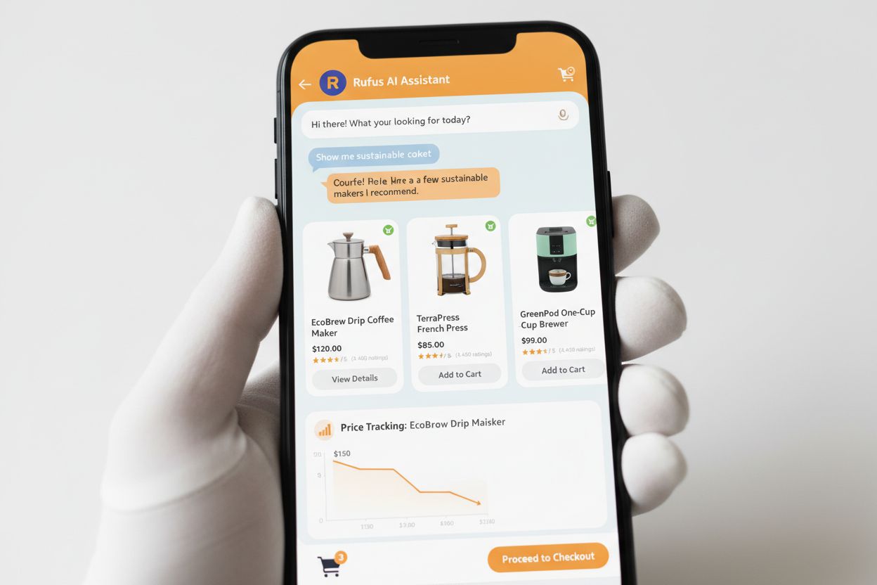 Rufus AI shopping assistant interface showing product recommendations and shopping features