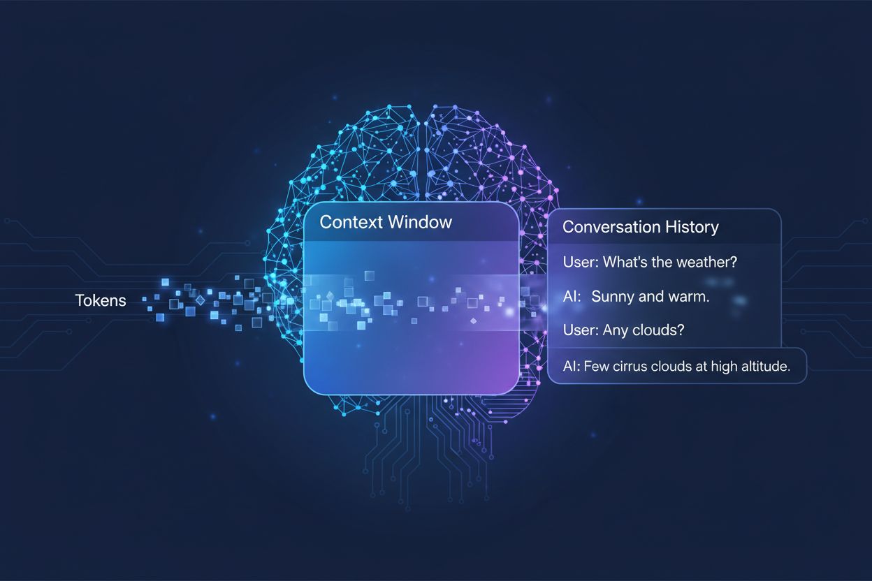 AI neural network processing conversation tokens in a context window