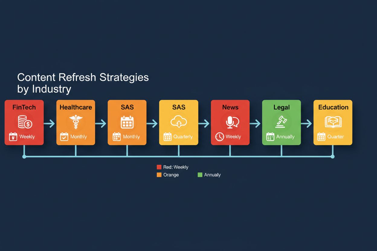 Content refresh strategy timeline showing update frequencies for different industries