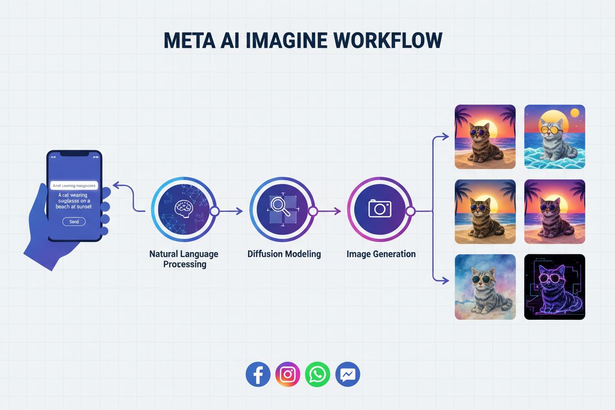 Meta AI Imagine workflow showing natural language processing, diffusion modeling, and image generation stages