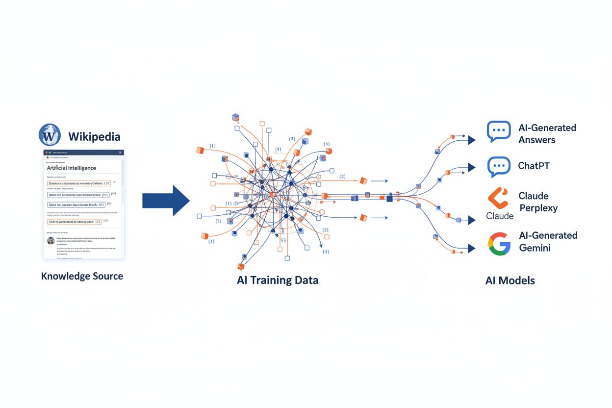 Wikipedia as knowledge source feeding into AI systems including ChatGPT, Claude, Perplexity, and Google Gemini