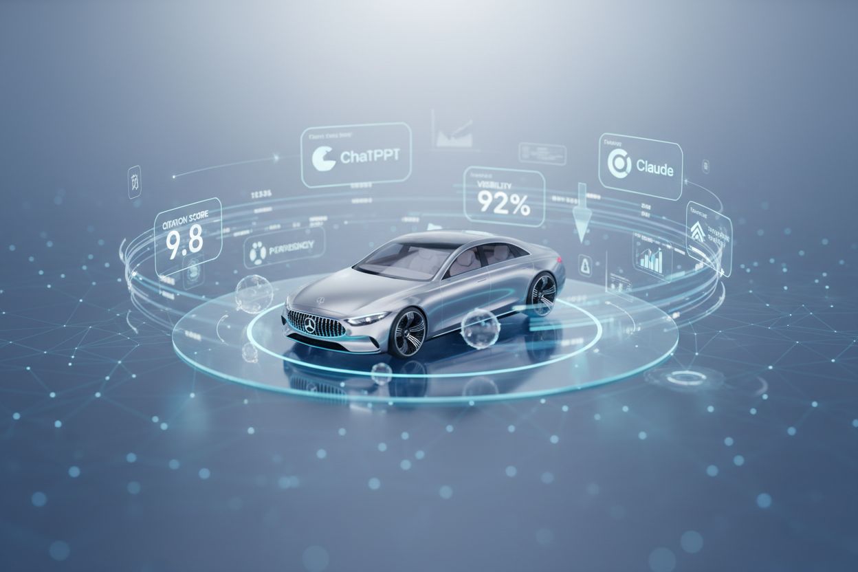 Automotive brand visibility across multiple AI platforms showing citation metrics and AI presence data