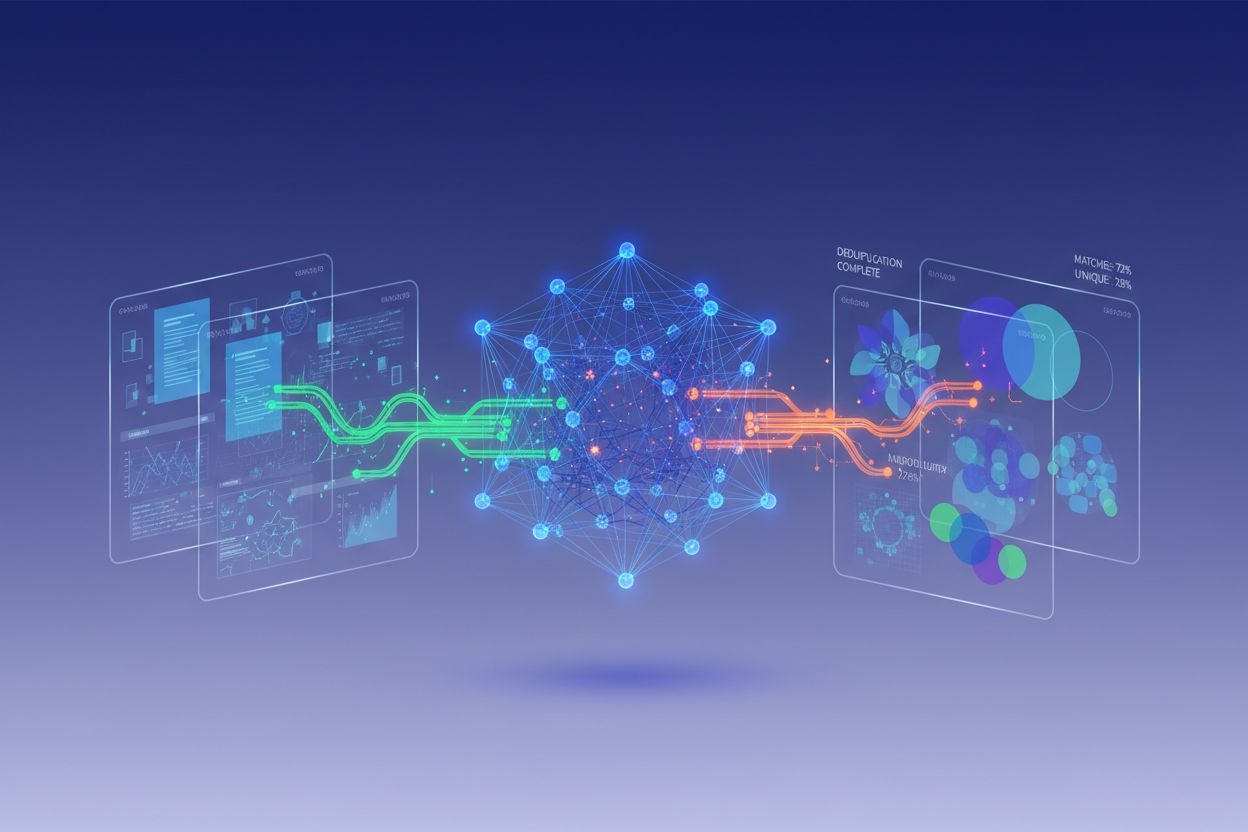 AI neural network analyzing duplicate data sources