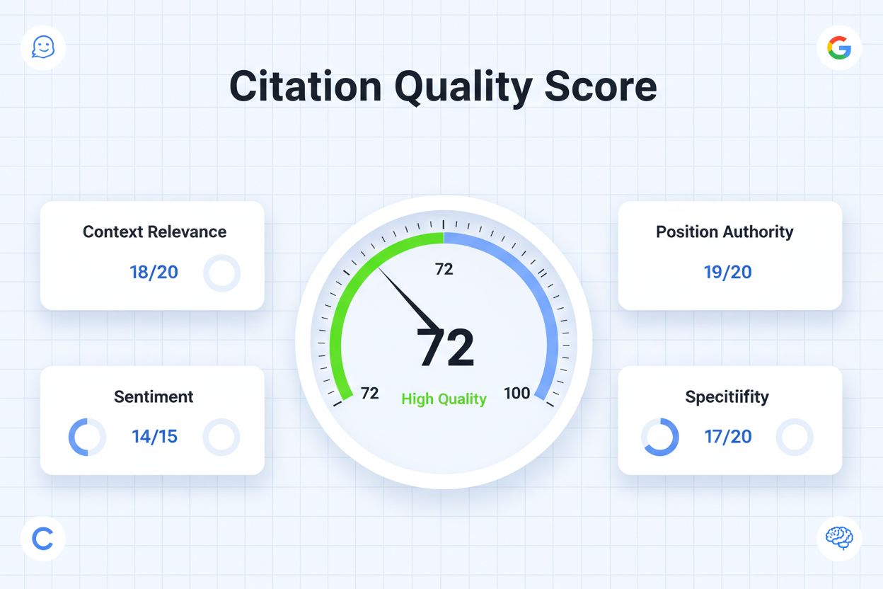 Citation Quality Score dashboard showing metrics and scoring gauge