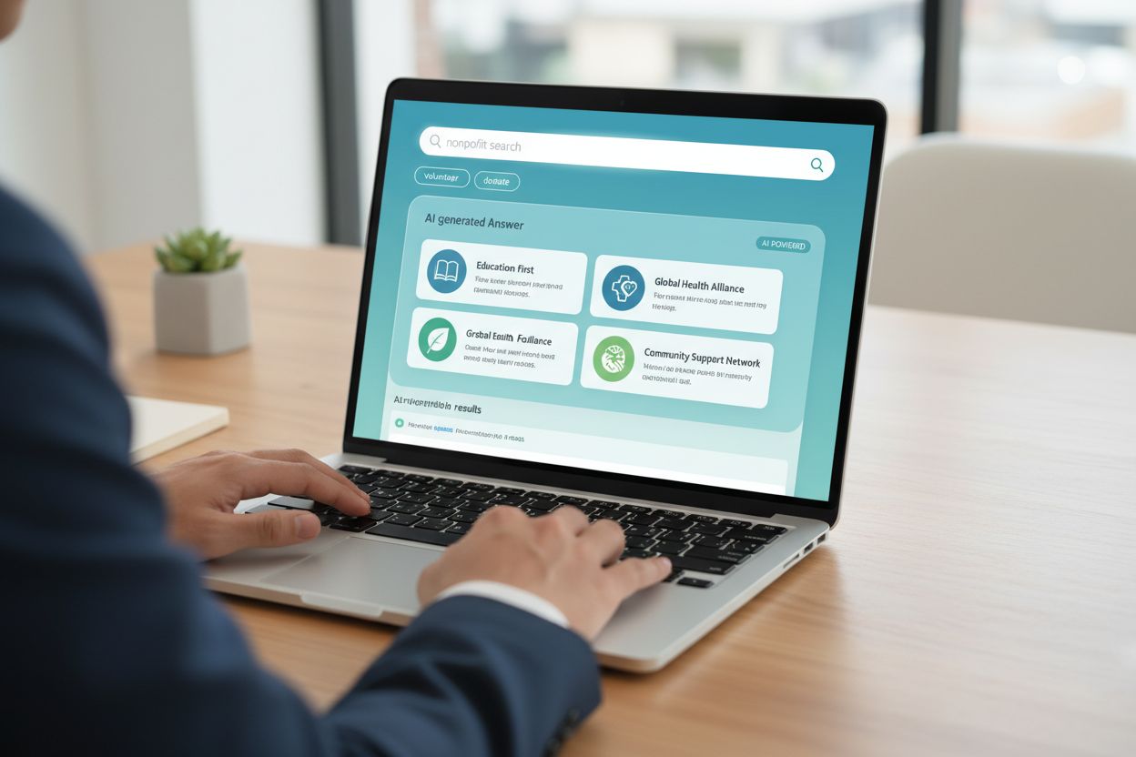 AI search interface showing nonprofit organizations in search results