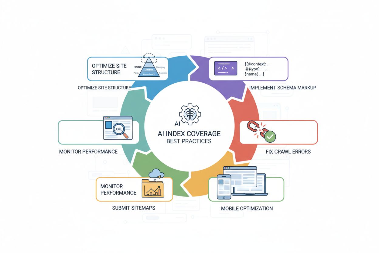 Workflow diagram showing AI index coverage best practices in a circular process