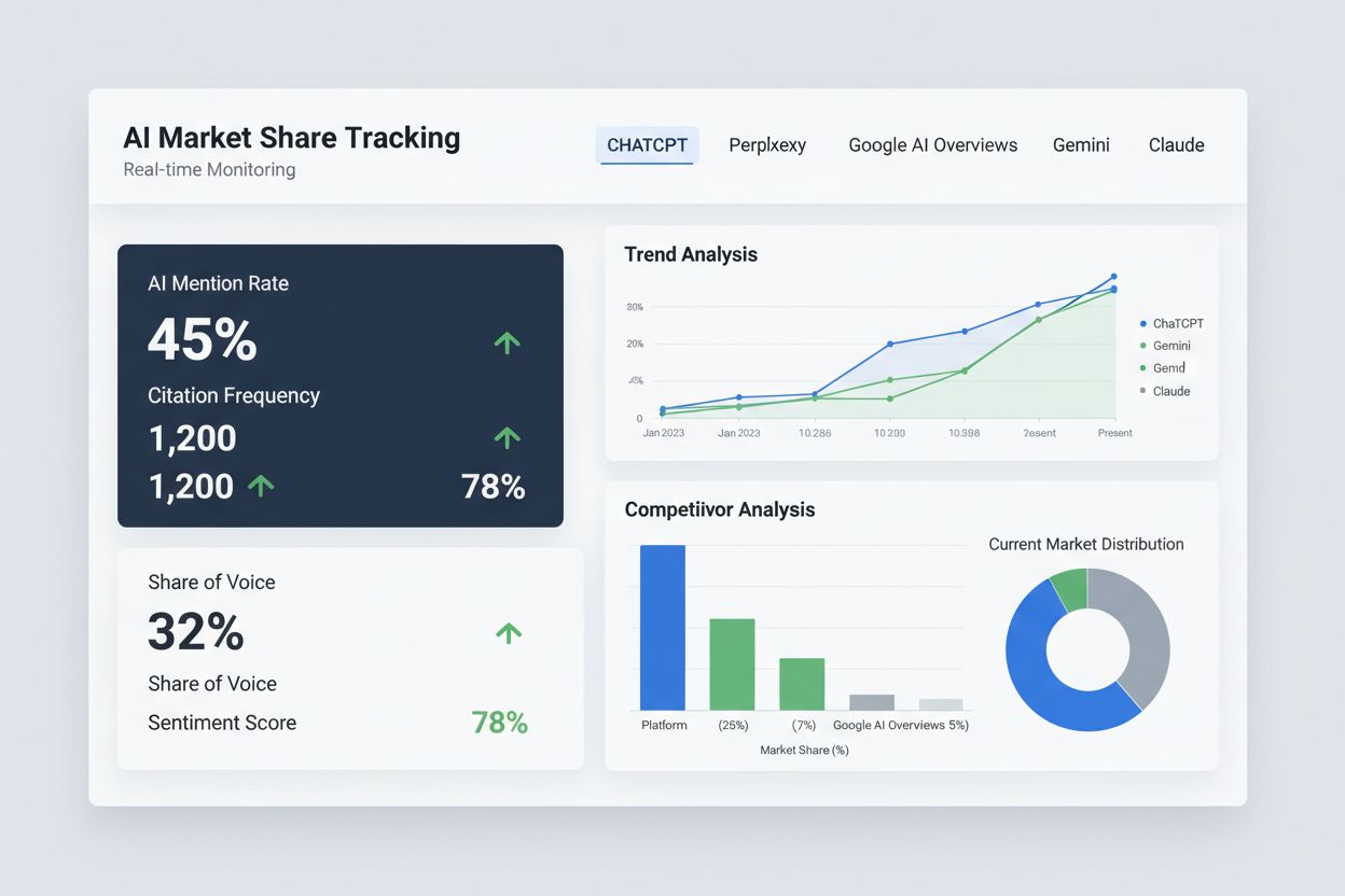AI Market Share Monitoring Dashboard showing metrics and competitive analysis
