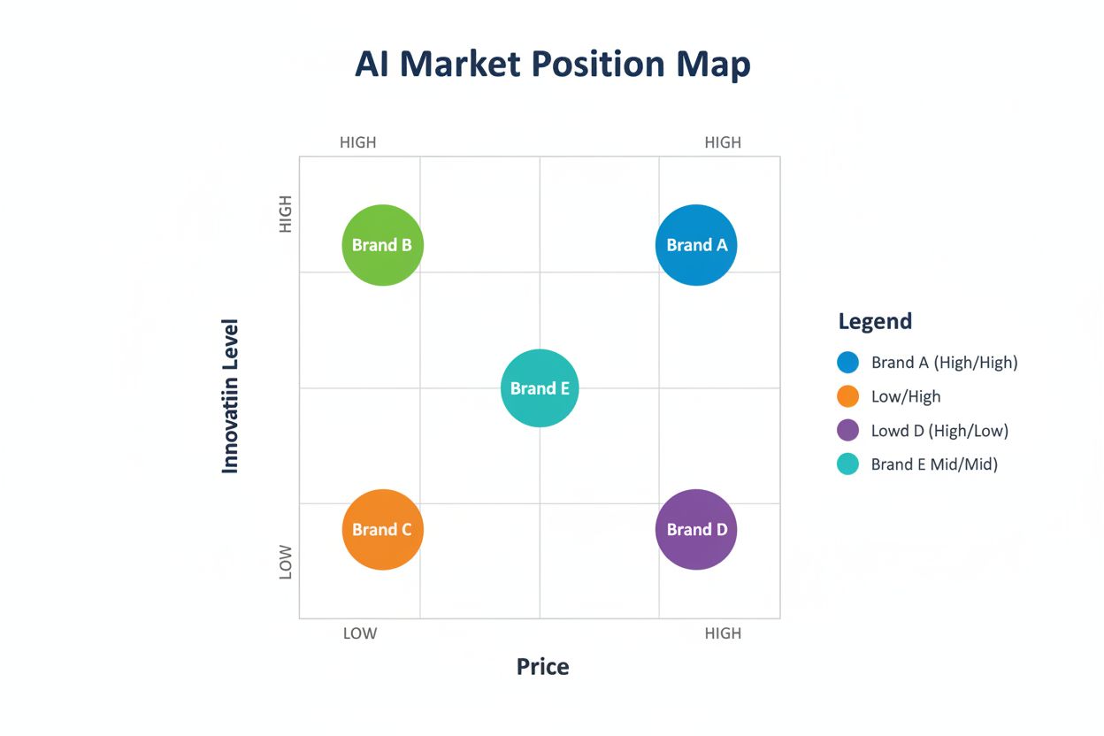 AI Market Position Map showing competitive positioning matrix with brands plotted across price and innovation dimensions