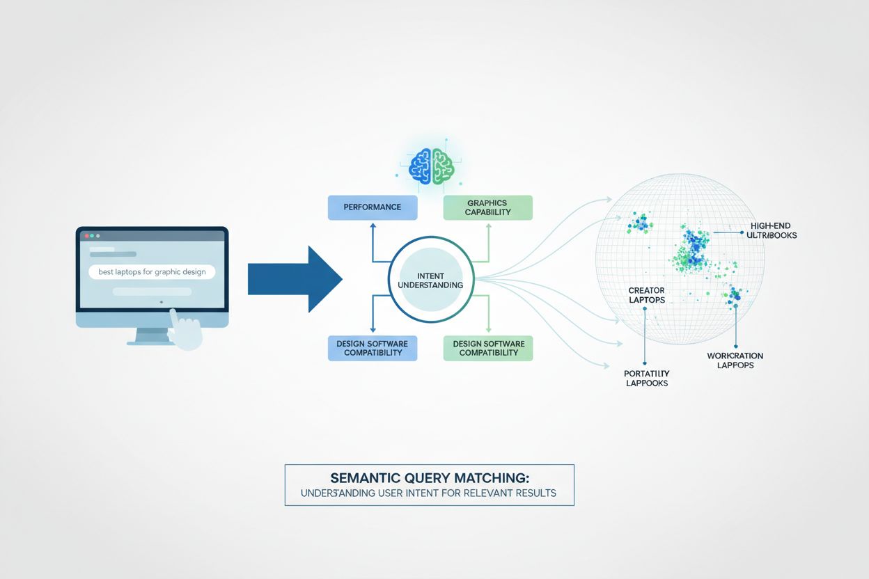 Semantic query matching concept showing how AI breaks down search queries into semantic components
