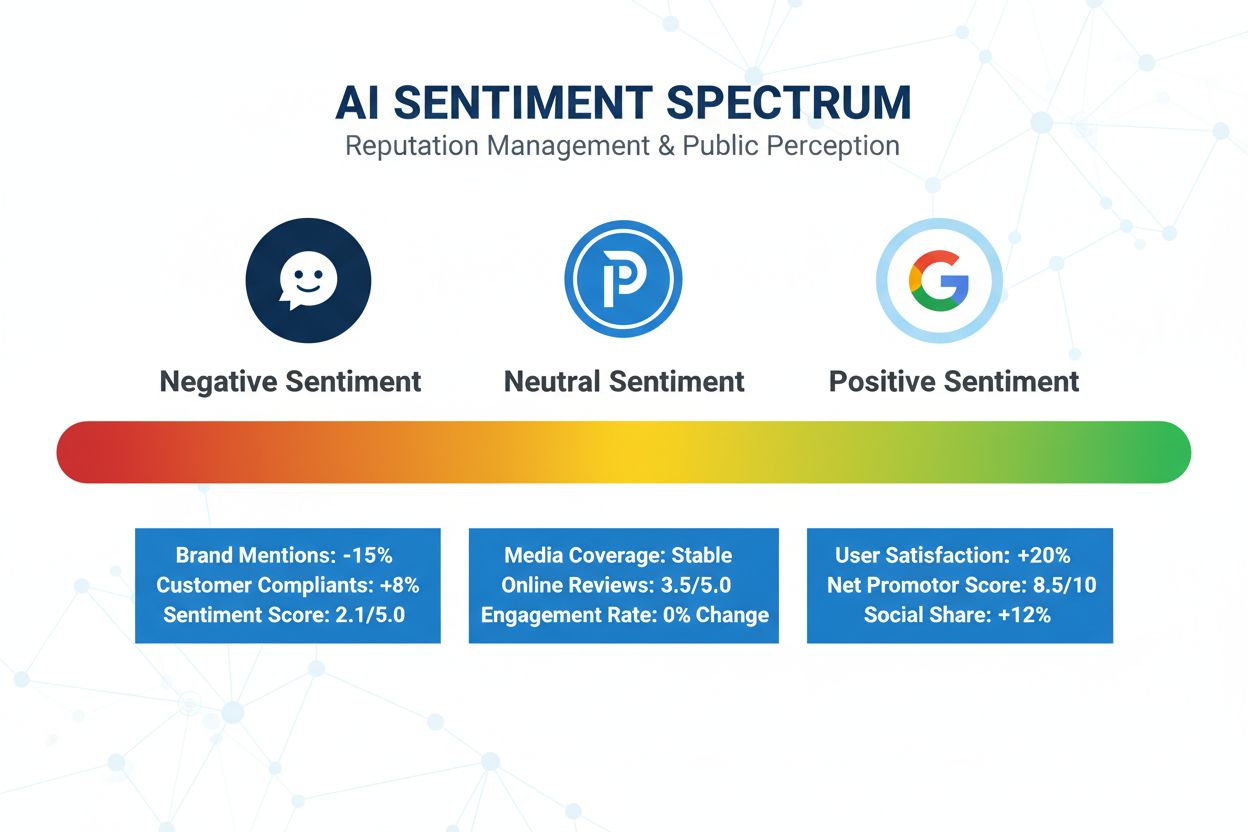 AI Sentiment Spectrum showing negative, neutral, and positive sentiment across ChatGPT, Perplexity, and Google AI Overviews