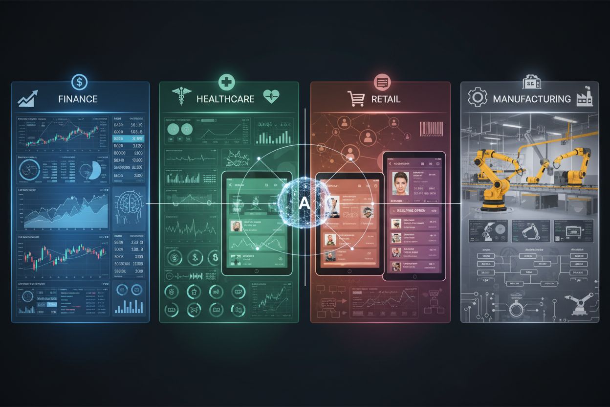 Real-time AI adaptation applications across finance, healthcare, retail, and manufacturing industries