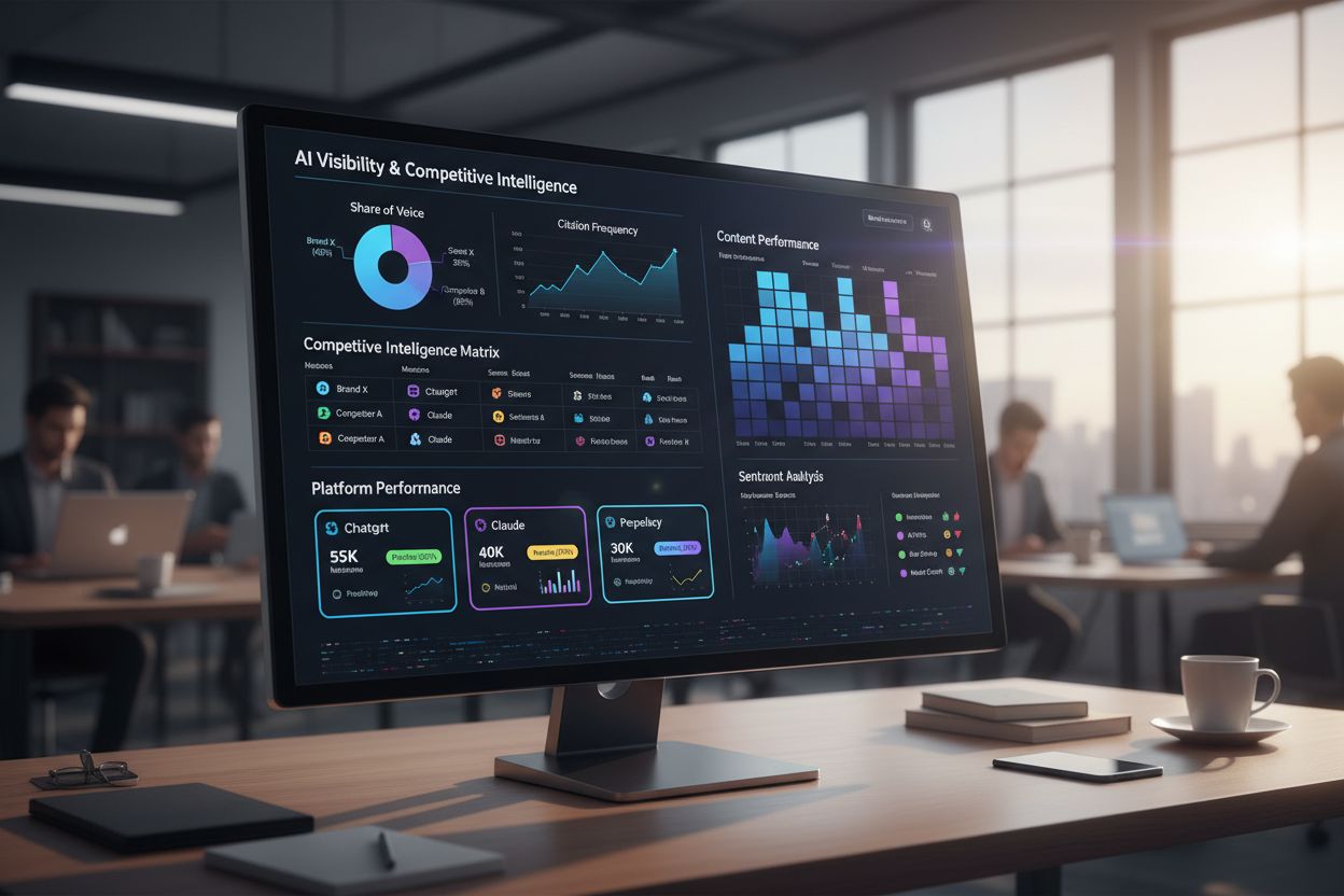 AI visibility analytics dashboard showing Share of Voice metrics and citation tracking across platforms