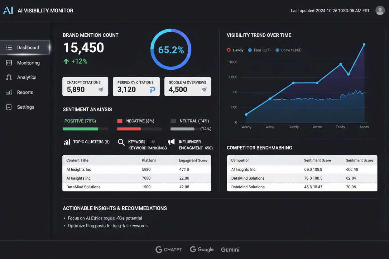 AI visibility monitoring dashboard showing real-time metrics and analytics