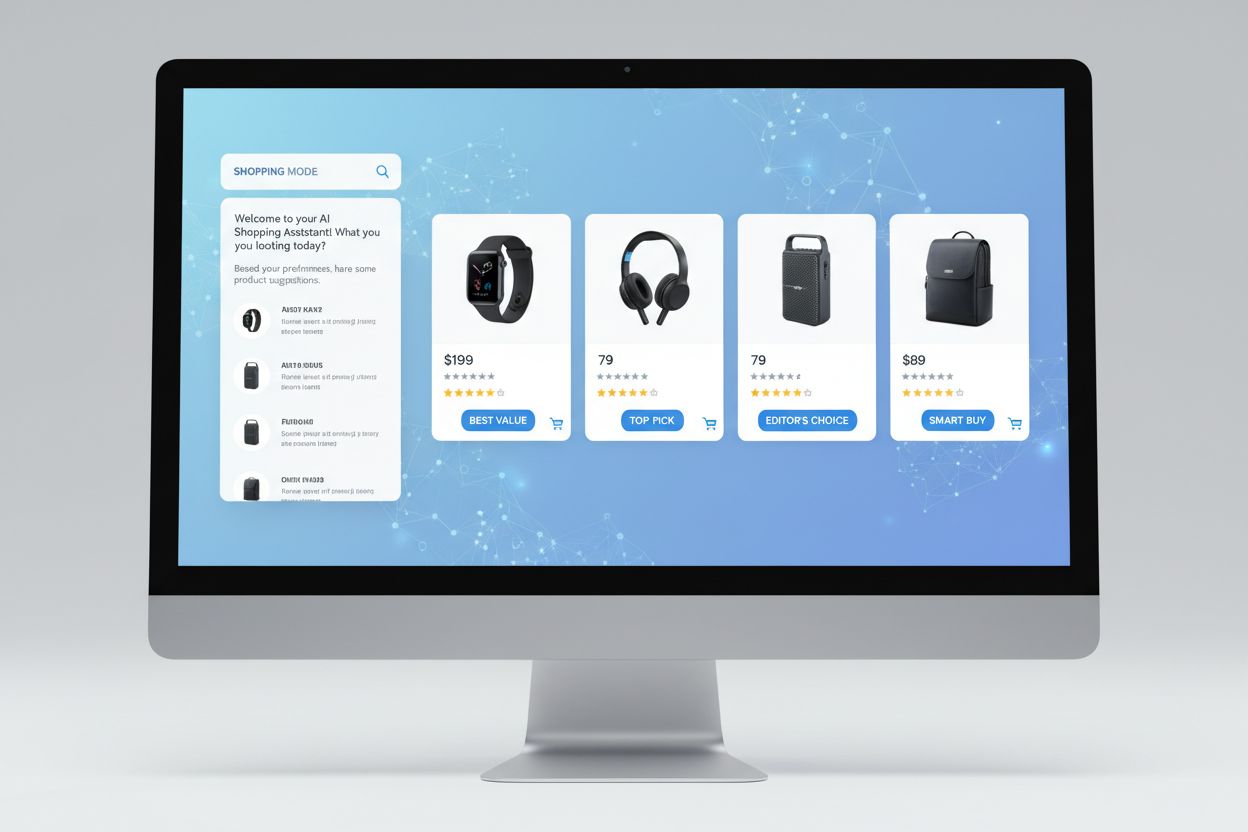 AI shopping interface with product recommendations and AI-assigned labels